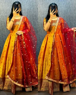 UPCOMING WEDDING SERIES GOWN WITH DUPPTA - Green, S