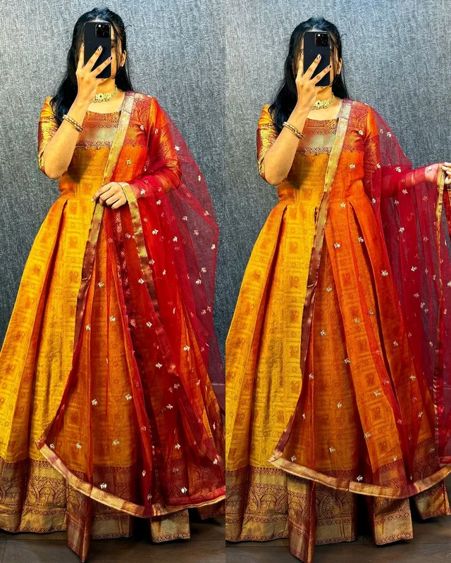 UPCOMING WEDDING SERIES GOWN WITH DUPPTA - Web Orange, L