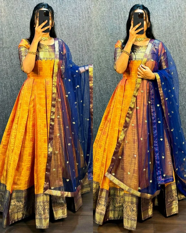 UPCOMING WEDDING SERIES GOWN WITH DUPPTA - Blue, 2XL
