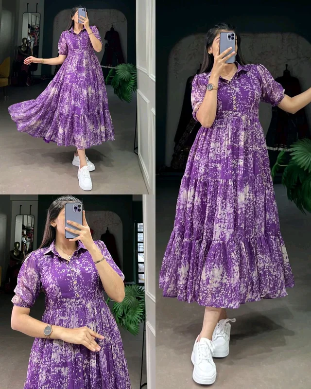 Fabulous Digitally Printed Shirt Collor Western Dress - Purple, 2XL