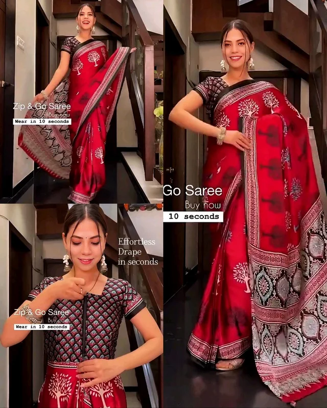 New Trending Zip & Go saree With Rich Digital Print Saree - L