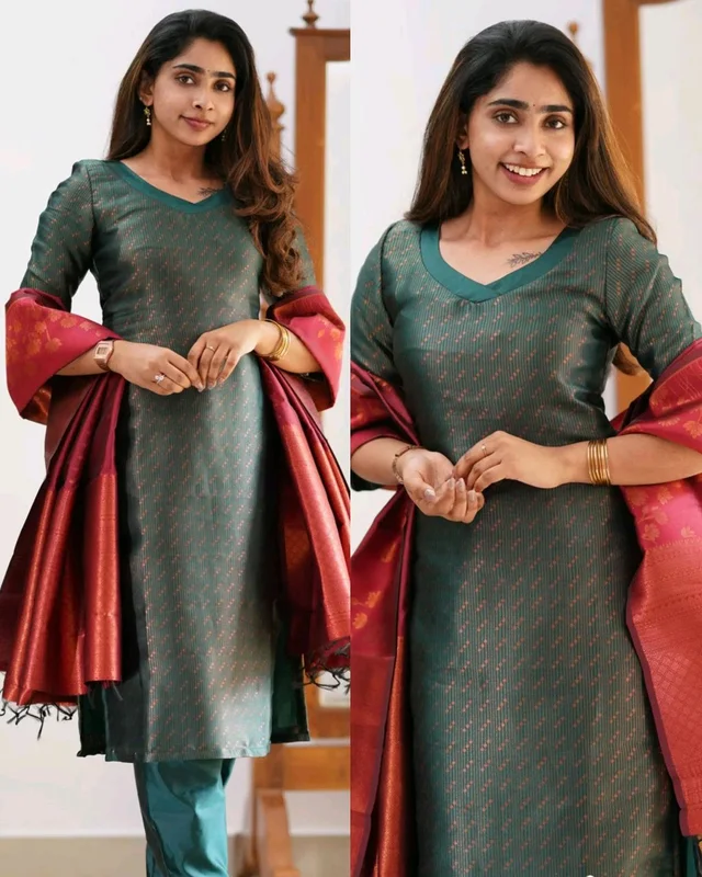 TRENDY HIGH DEMANDED KURTA WITH DUPATTA - Teal, L