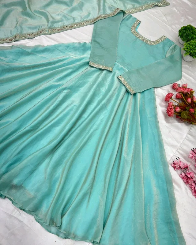 Launching Heavy Designer Party Wear Look Gown-Dupatta in Heavy Multy Thread Embroidery Sequence Work - 2XL