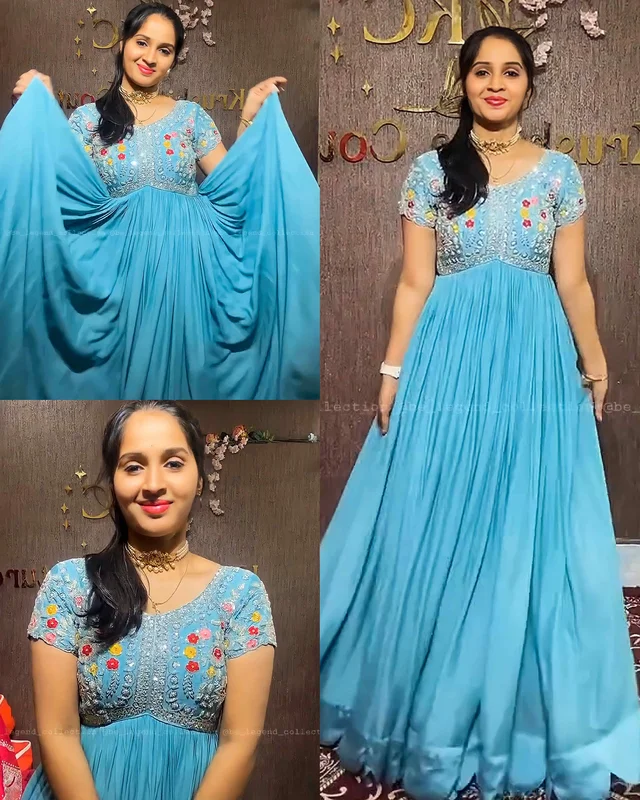 Aliya Cut Gown With Dupatta - M, Sky Blue