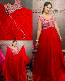 Aliya Cut Gown With Dupatta - M, Sky Blue