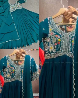 Aliya Cut Gown With Dupatta - M, Sky Blue