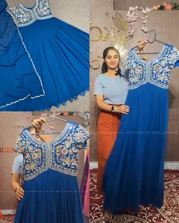 Aliya Cut Gown With Dupatta - M, Sky Blue