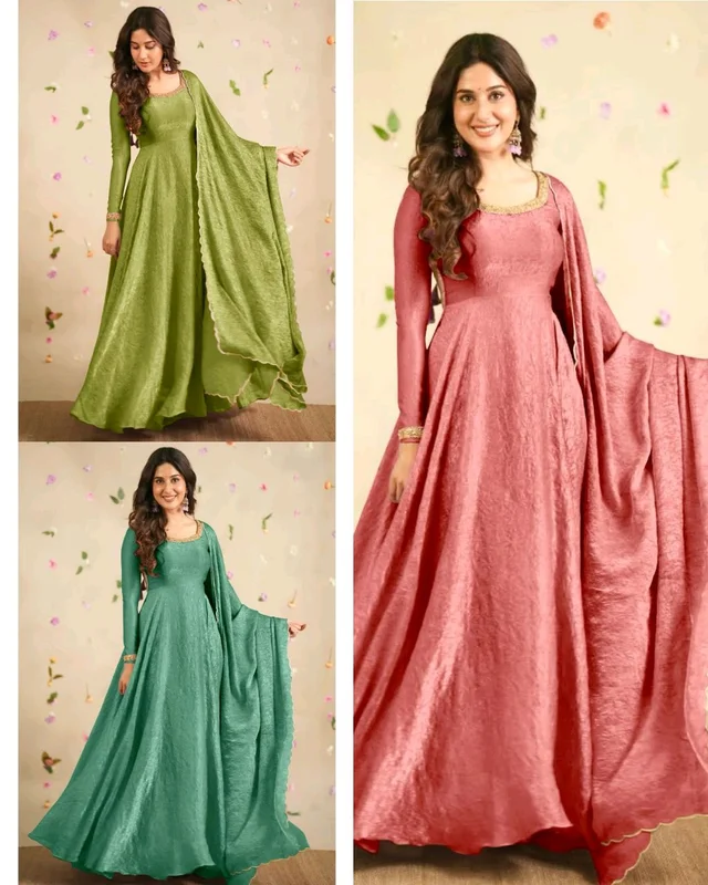 Beautiful Designer Hand Zardoshi Work Gown With Cut Work Duppata - Teal, L