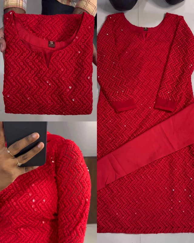 Red Beauty Kurta Set - S