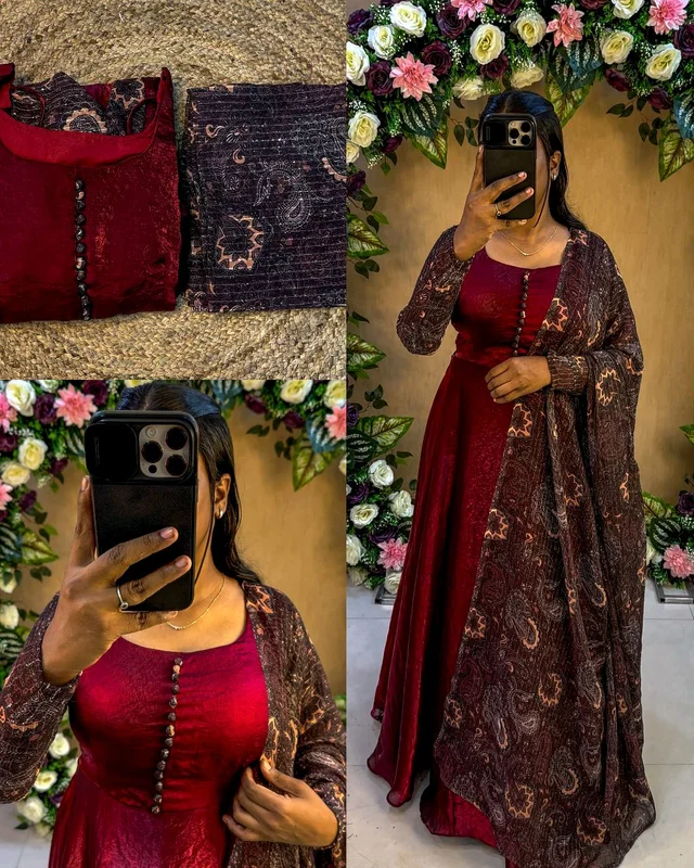 Space Silk Beautiful arrived for party wear gown with dupatta - S, Maroon