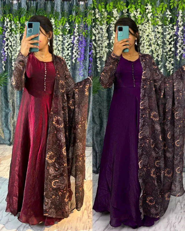 Space Silk Beautiful arrived for party wear gown with dupatta - XL, Pigment Indigo
