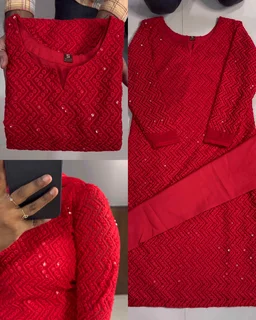 Red Beauty Kurta Set - XL
