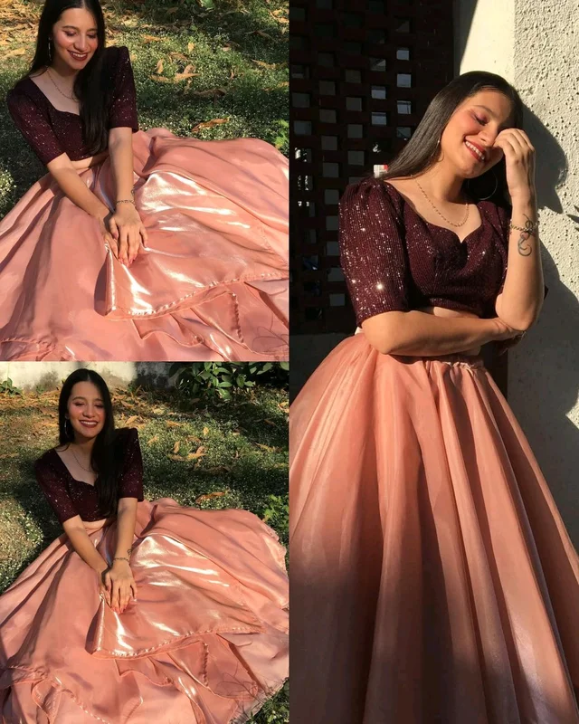 Peach Lehenga Choli (Choli Unstiched) - Free Size