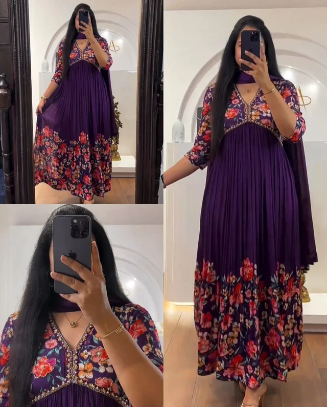 Super Hit Handwork Alia Cut Anarkali Floral Gown - L
