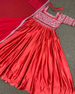 New Designer Party Wear Look Heavy Devsena Sulk With Embroidery Sequence Work Gown With Diamond Handwork with Dupatta - XL