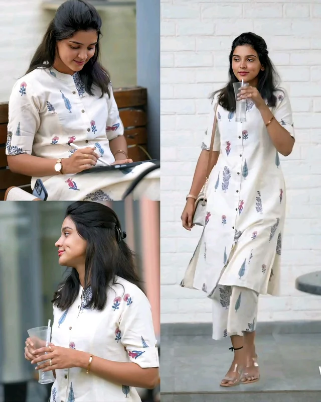 Launching Designer Co-Ords set in *Aline kurti pattern paired with Ankle length pant - White, 2XL