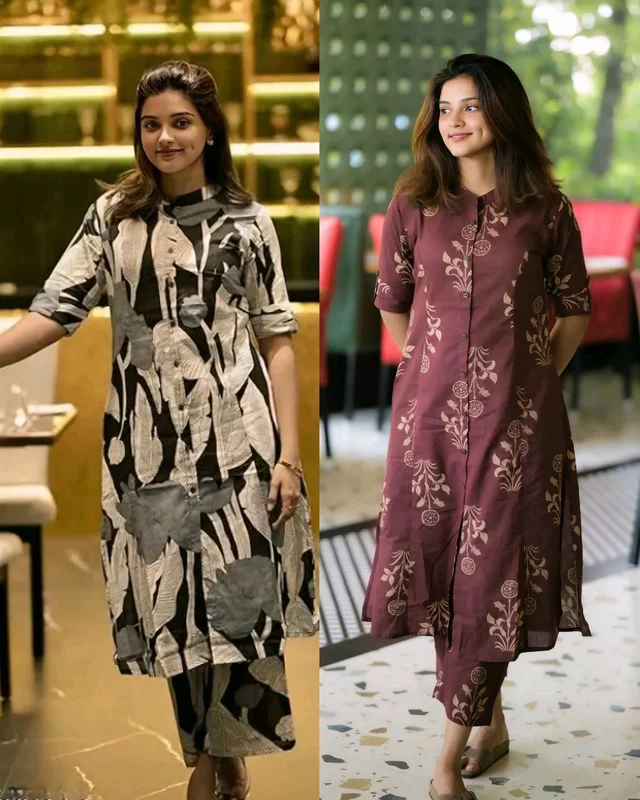 Launching Designer Co-Ords set in *Aline kurti pattern paired with Ankle length pant - Cannon Pink, L