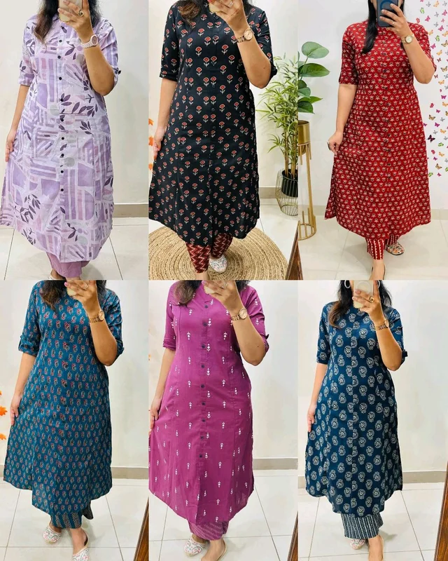 Launching Designer Co-Ords set in *Aline kurti pattern paired with Ankle length pant - Chambray, L