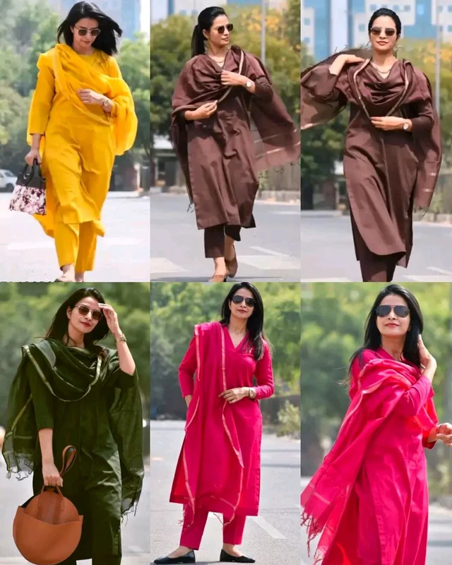 Trendy Women's Cotton Kurta Pant Set With Dupatta
- Brown, M
