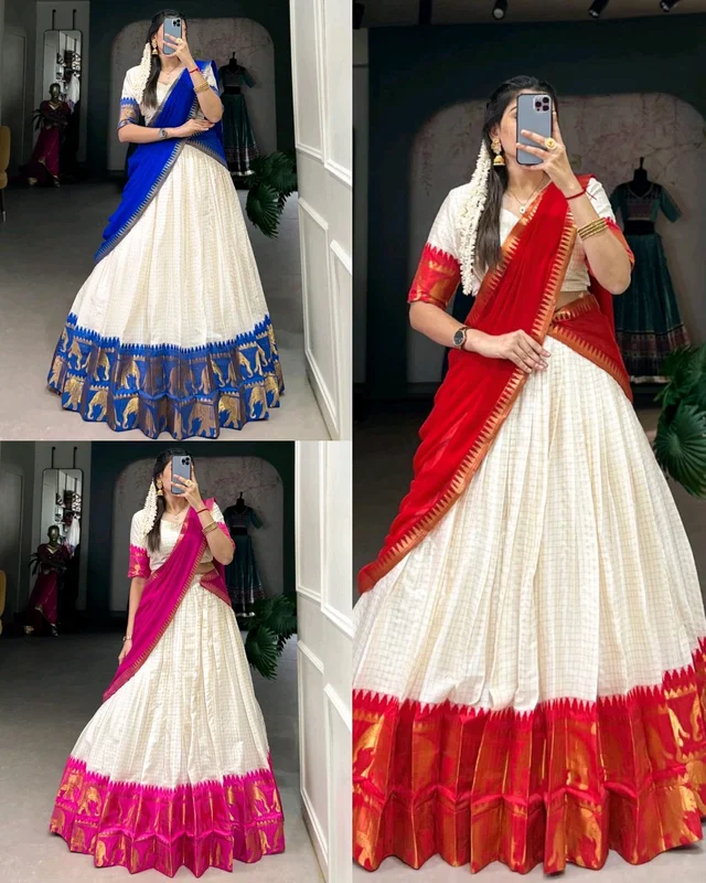 South Indian Traditional Half Saree - Pink, Free Size