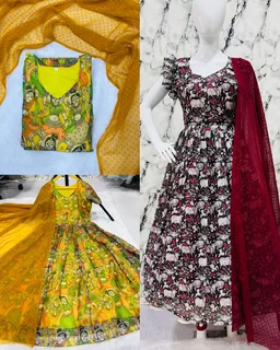 Beautiful Cotton Chanderi Paired With Georgette Butti Duptta - Bright Red, M