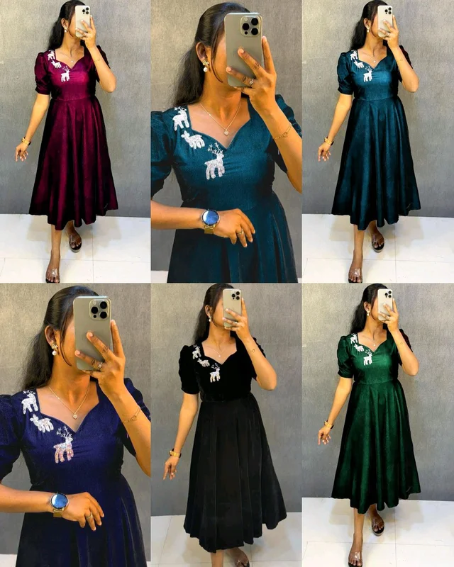Launching New Designer party wear velvet midi gown - Navy Blue, S