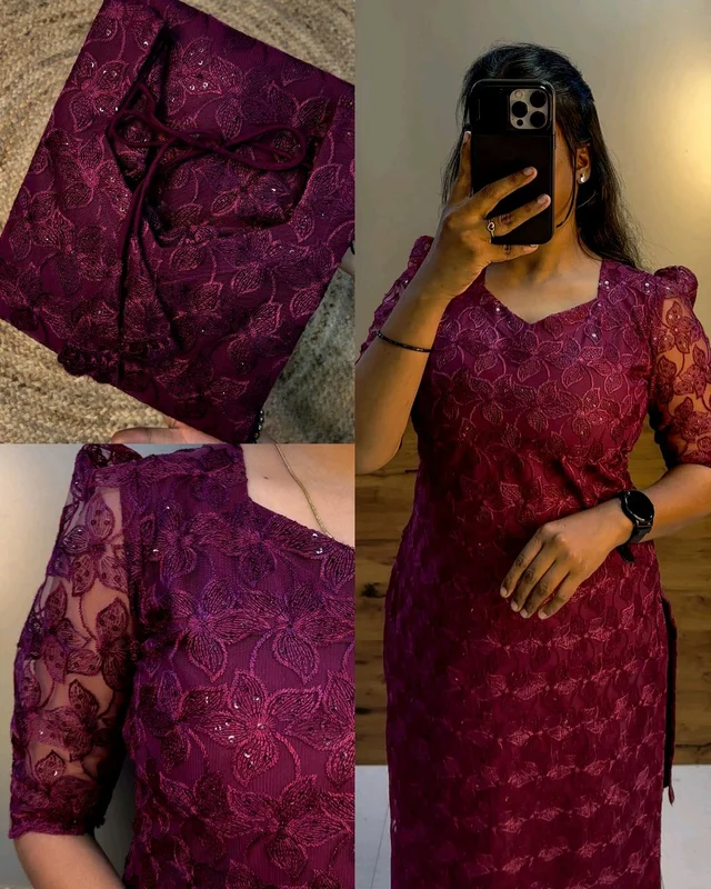 Trendy Kurti + dupata - Wine, 4XL