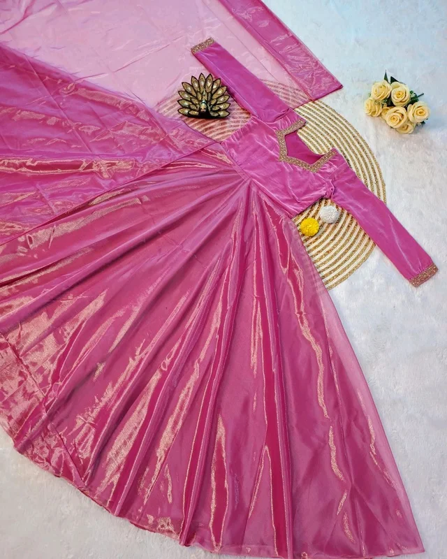 A Beautiful Elegant Super Hit Collection, Designer 9000 Velvet With Hand Work Gown With Cut Work Duppata. - Fuchsia Pink, XL
