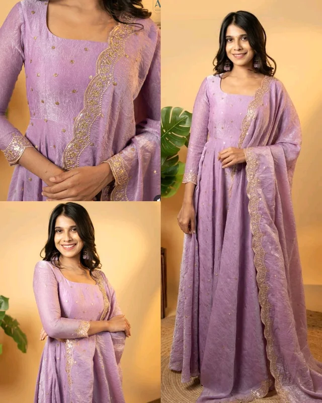 Party Wear Look Fancy Umbrella Gown & Dupatta - Mauve, XL