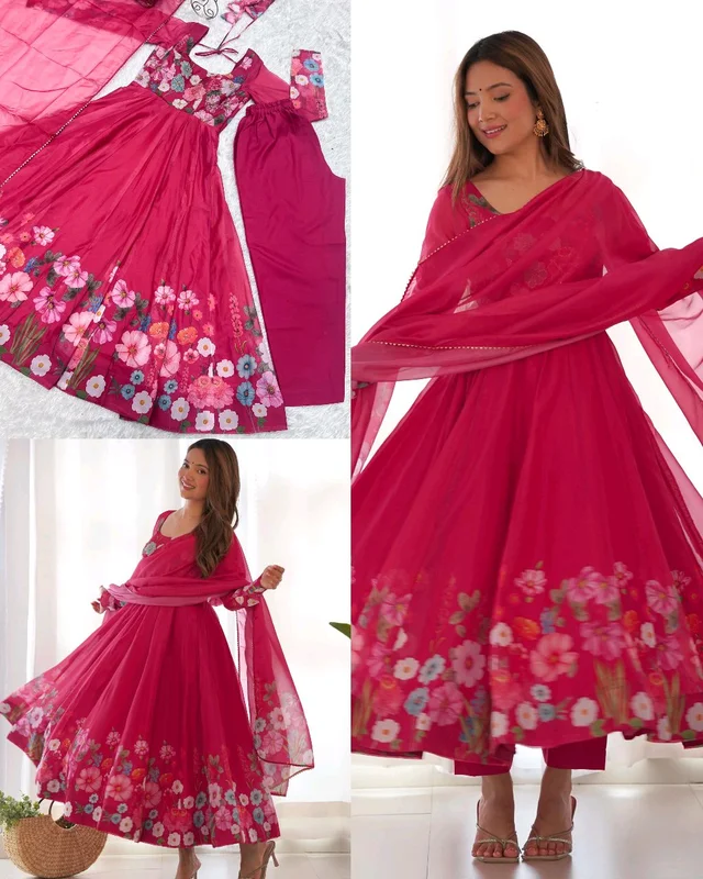 Launching this timeless and classic black floral printed organza anarkali suit set for the upcoming festivities and wedding season - Jazzberry Jam, S