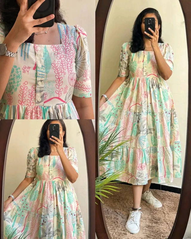 Introducing Beautiful prints of pure and rich Soft Cotton - Half White, L