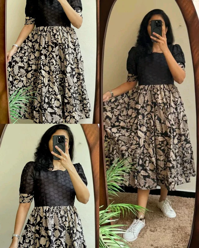 Introducing Beautiful prints of pure and rich Soft Cotton - Black, L