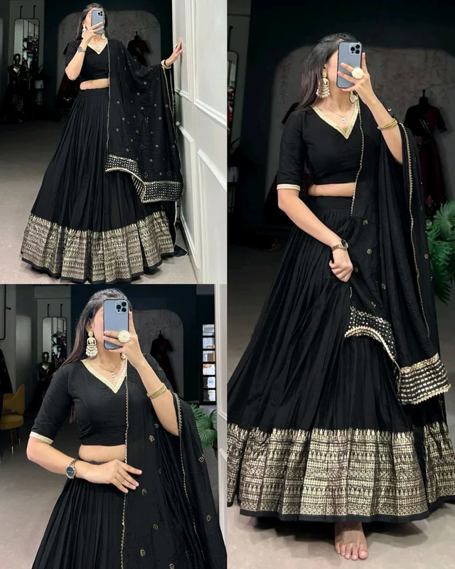 READY TO WEAR TRENDY LEHENGA - Black, S