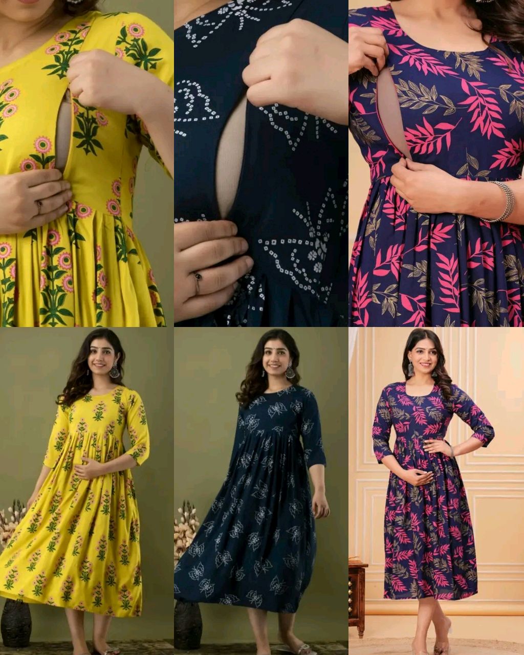 Women's Pure Cotton Printed Feeding / Maternity Wear - Navy Blue, L