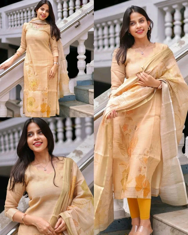 College / Office Wear Kurti with dupatta - Peach, 2XL