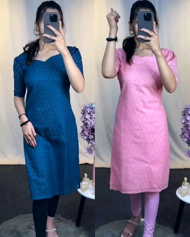 The Hakoba Cotton Daily Wear Kurti - Pink Lace, L