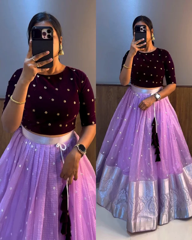 Beautiful Crop top + Skirt Lehenga - Violet, M
