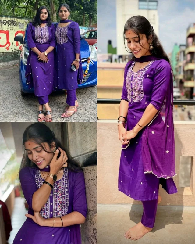 Women's Embroidered Straight Kurta With Pant & Dupatta - Pigment Indigo, S