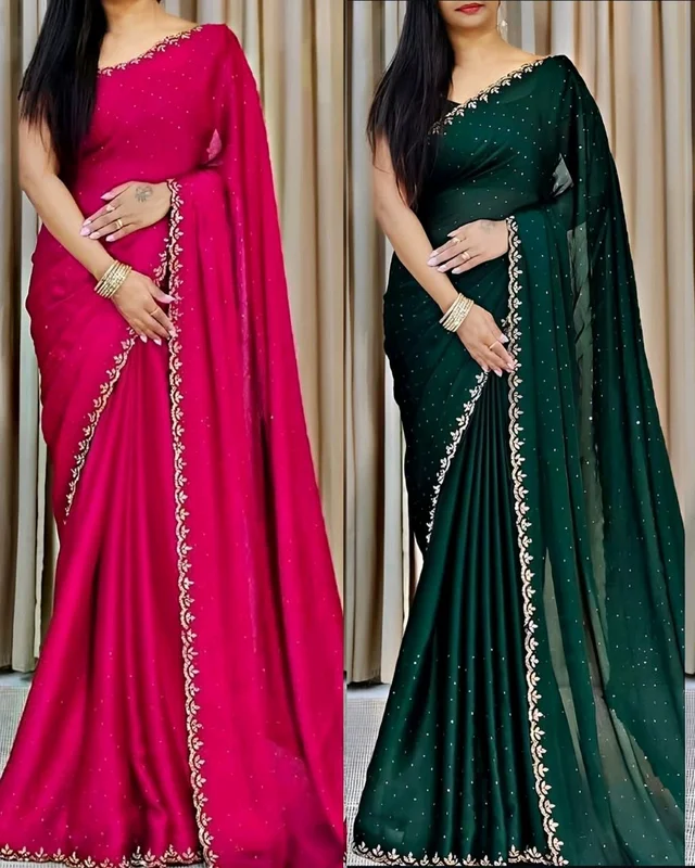 Trendy Party Wear Saree - Green, Free Size