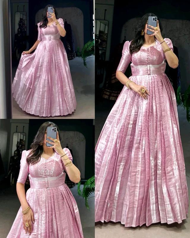 Gown With Coat, Draped in culture, twirling in style. - Pink, Free Size
