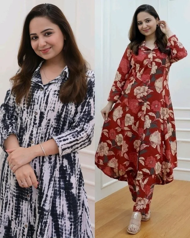 Women's Cotton Floral Printed Kurti And Pant Co-ords Set - Mine Shaft, XL