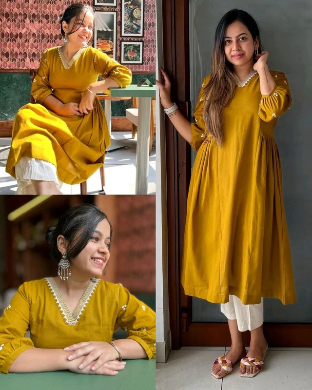 Trendy Women's Kurti And Pant Co-ords Set - Yellow, XS
