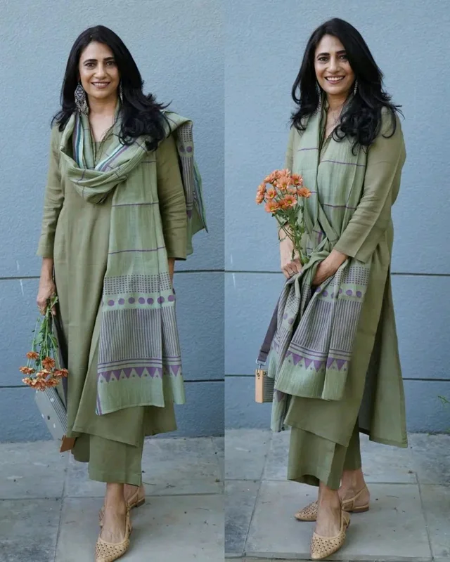 Daily Use College & Office New Design Includes Flared Kurta & Dupatta Set - Green, 3XL