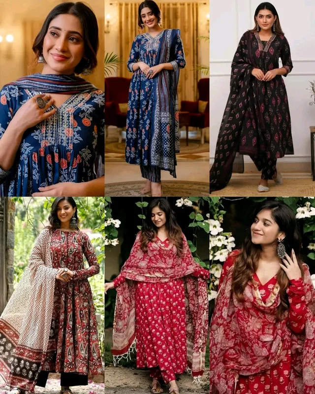 Trendy Women Printed Anarkali Kurta and Pant Set with Dupatta - Black, 3XL