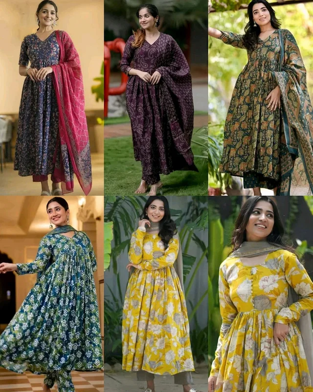 Trendy Women Printed Anarkali Kurta and Pant Set with Dupatta - Teal, L