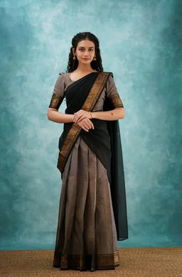 South Indian Traditional Half Saree - Teal, Free Size