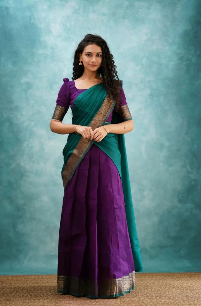 South Indian Traditional Half Saree - Pigment Indigo, Free Size