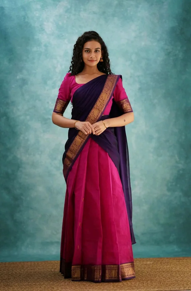 South Indian Traditional Half Saree - Lipstick, Free Size