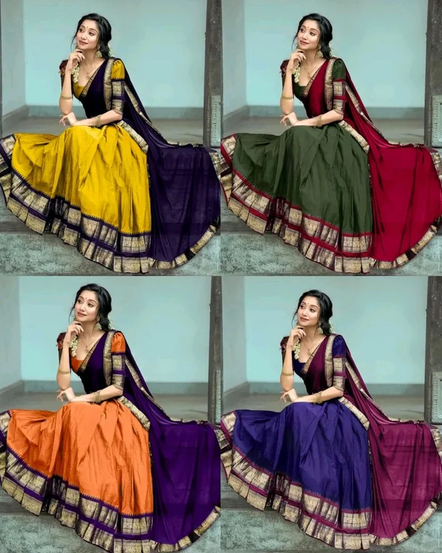 South Indian Traditional Half Saree - Flush Orange, Free Size