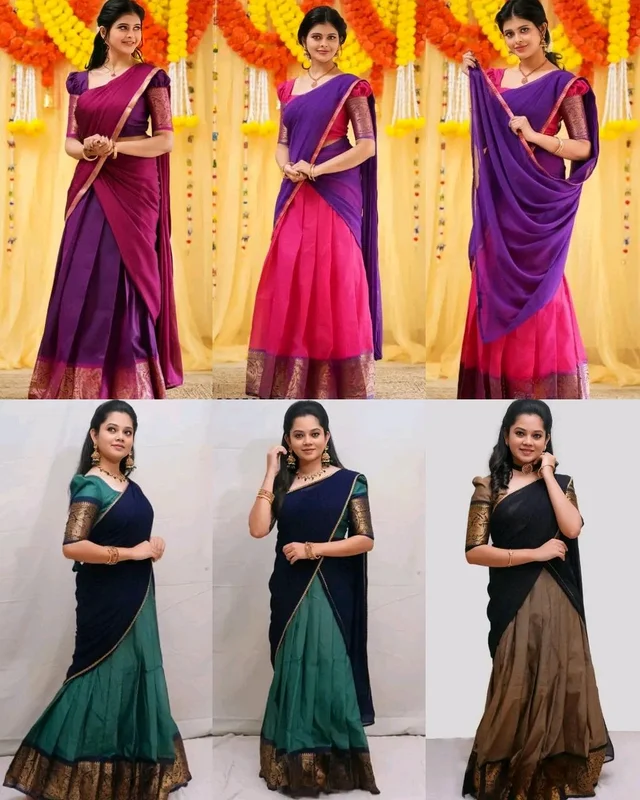South Indian Traditional Half Saree - Black, Free Size